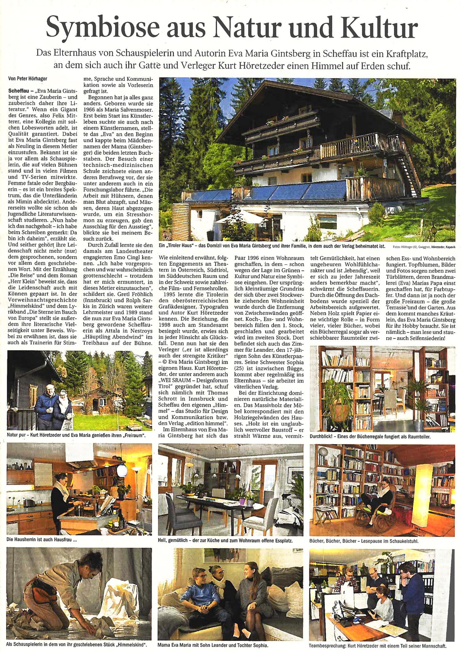 Interview mit Eva Maria Gintsberg in der Tiroler Tageszeitung, geführt von P. Hörhager